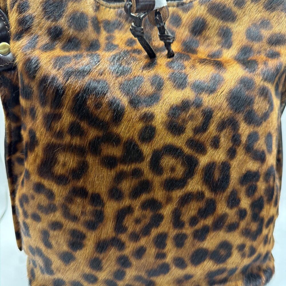BNWOT Patricia Nash Torresina Tobacco Brown Leopard Calf Hair Bucket Tote Bag - Picture 5 of 16